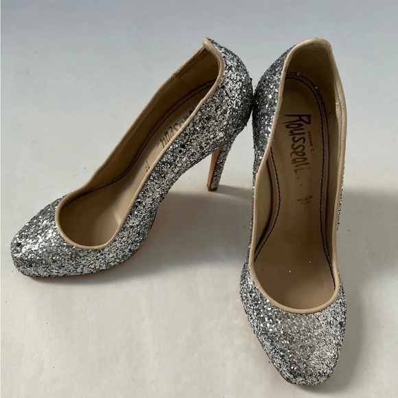 Jerome Rousseau Glittery Silver Evening Stiletto pumps EU 37 US 6.5 - Picture 2 of 9